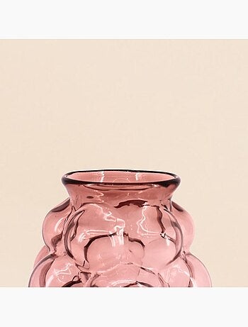 Vase bulles en verre fait main rose 21cm