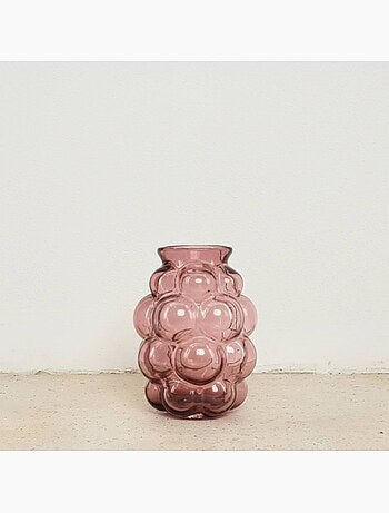 Vase bulles en verre fait main rose, H21cm