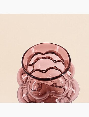 Vase bulles en verre fait main rose, H21cm
