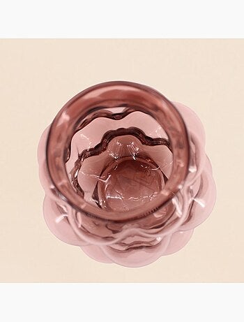 Vase bulles en verre fait main rose, H21cm