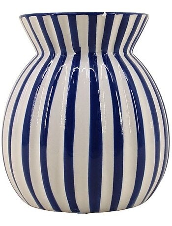 Vase céramique à rayures bleu en relief 19cm