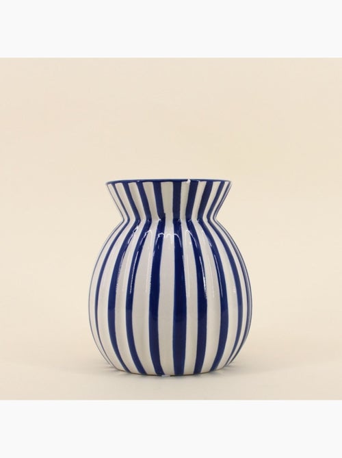 Vase céramique à rayures bleu en relief 19cm - Kiabi