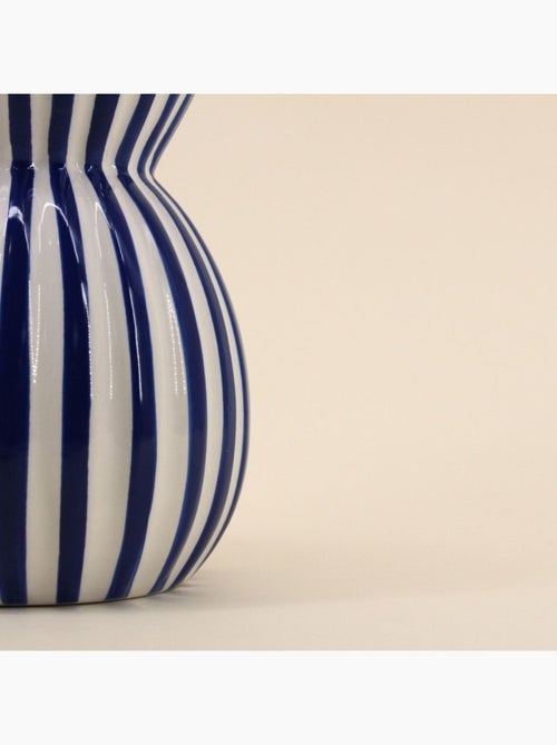 Vase céramique à rayures bleu en relief 19cm - Kiabi
