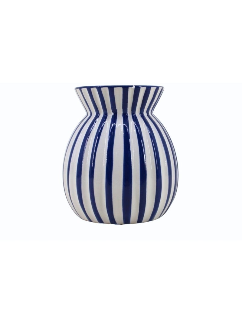 Vase céramique à rayures bleu en relief 19cm Bleu - Kiabi