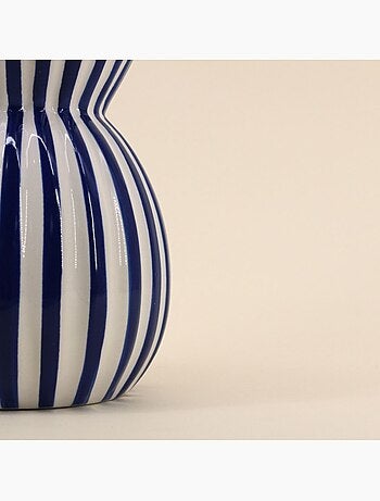 Vase céramique à rayures bleu en relief, H19cm