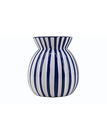 Vase céramique à rayures bleu en relief, H19cm