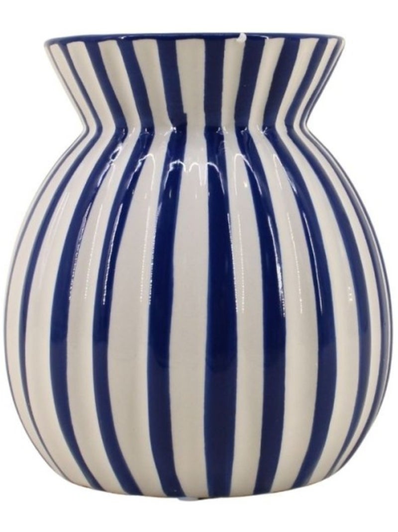 Vase céramique à rayures bleu en relief, H19cm Bleu - Kiabi