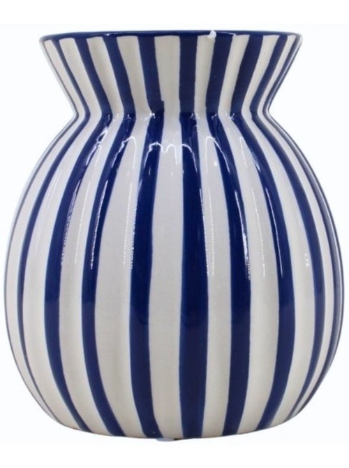 Vase céramique à rayures bleues en relief, H19cm - Kiabi