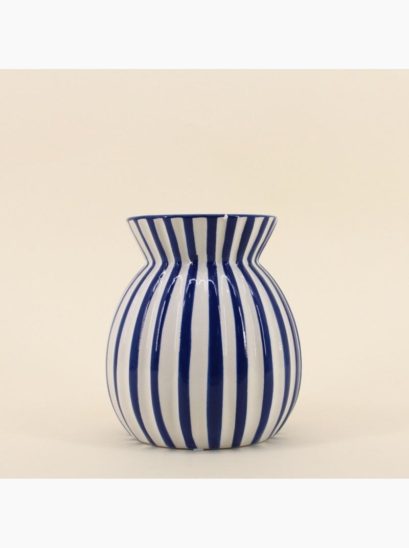 Vase céramique à rayures bleues en relief, H19cm Bleu - Kiabi