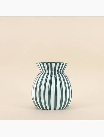 Vase céramique à rayures vertes 19cm