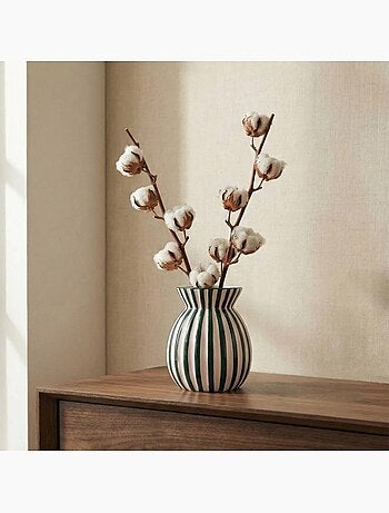 Vase céramique à rayures vertes 19cm