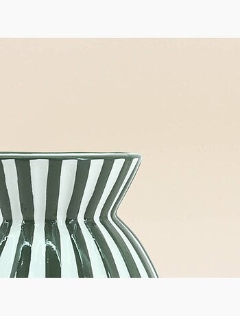 Vase céramique à rayures vertes 19cm