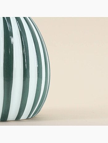 Vase céramique à rayures vertes 19cm