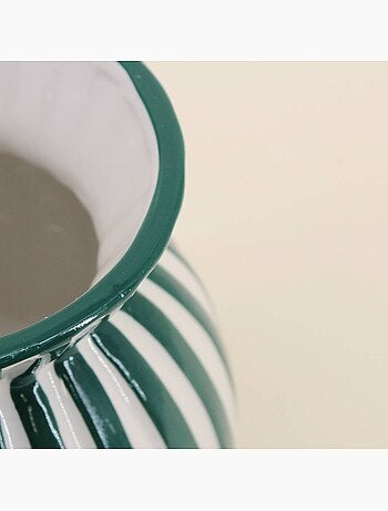 Vase céramique à rayures vertes 19cm
