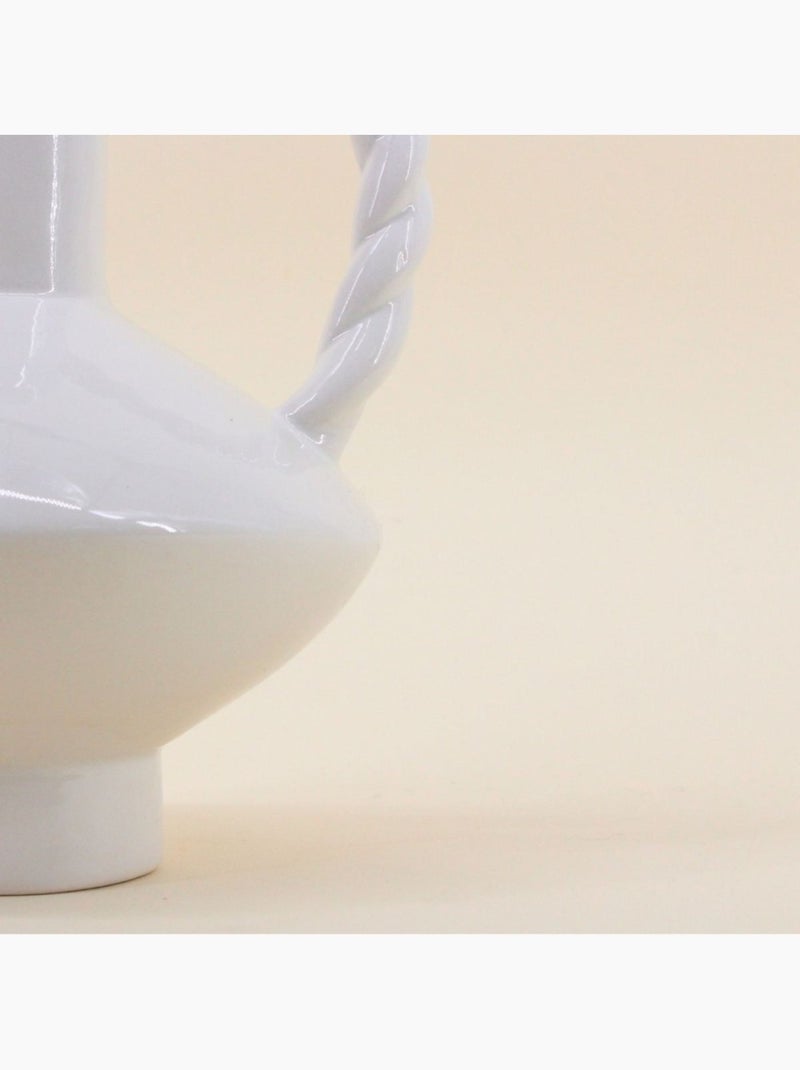 Vase céramique anse torsadée, H24cm Blanc - Kiabi