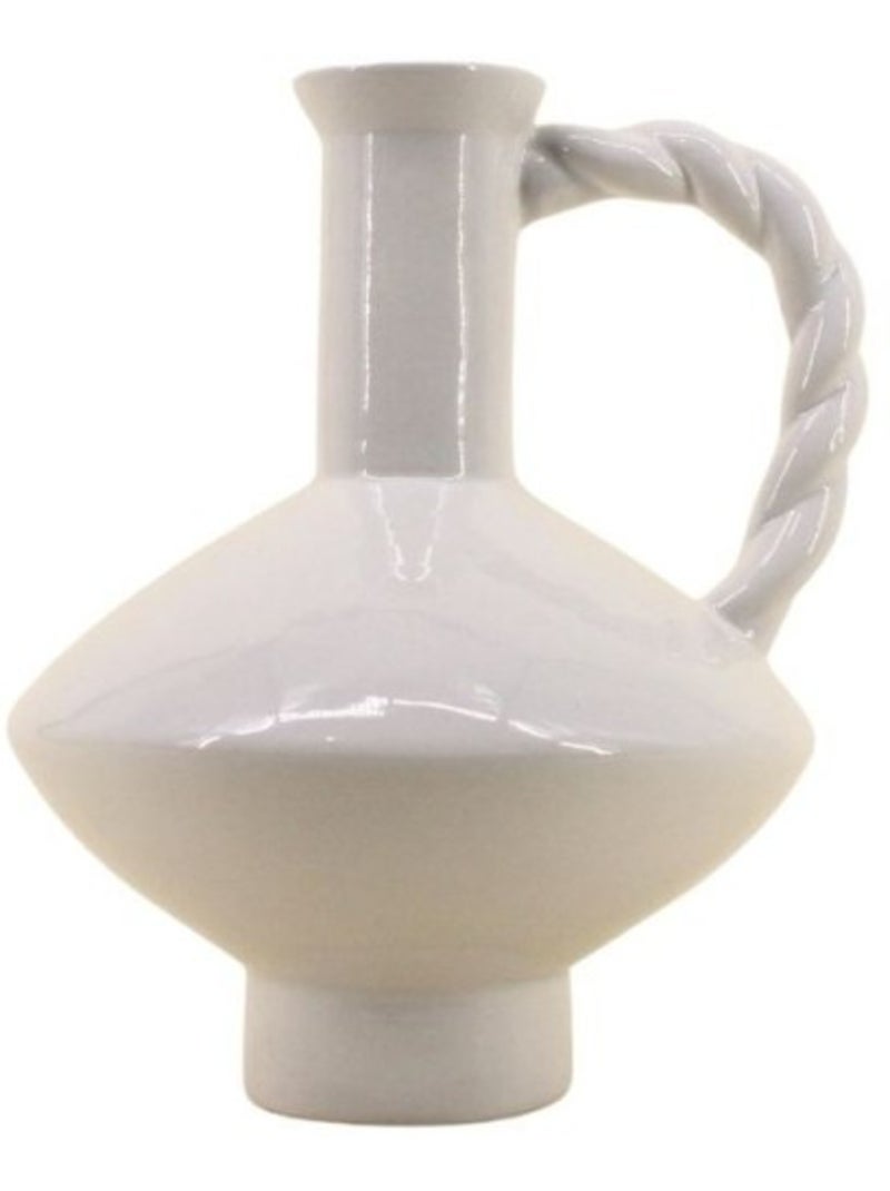 Vase céramique anse torsadée, H24cm Blanc - Kiabi