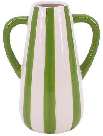 Vase céramique rayé blanc, vert avec anse 18cm