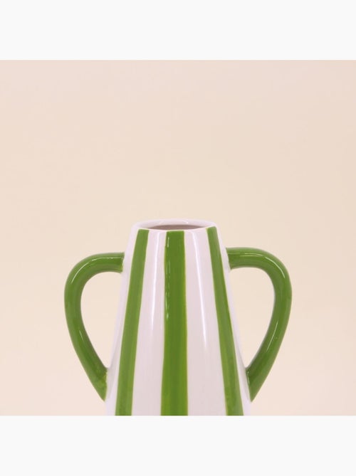 Vase céramique rayé blanc, vert avec anse 18cm - Kiabi