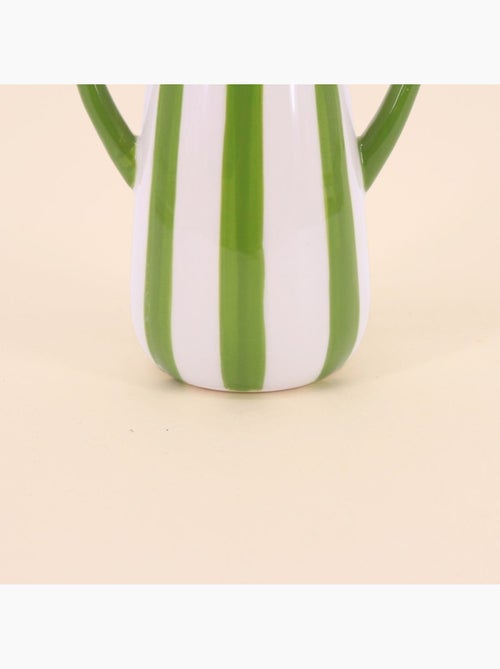 Vase céramique rayé blanc, vert avec anse 18cm - Kiabi