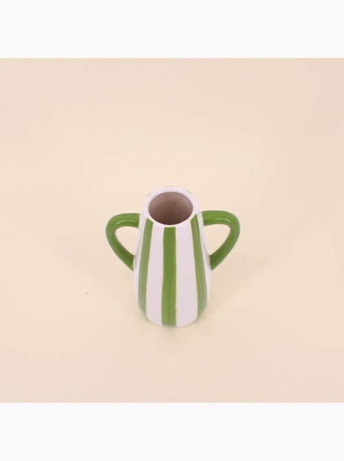 Vase céramique rayé blanc, vert avec anse 18cm - Kiabi