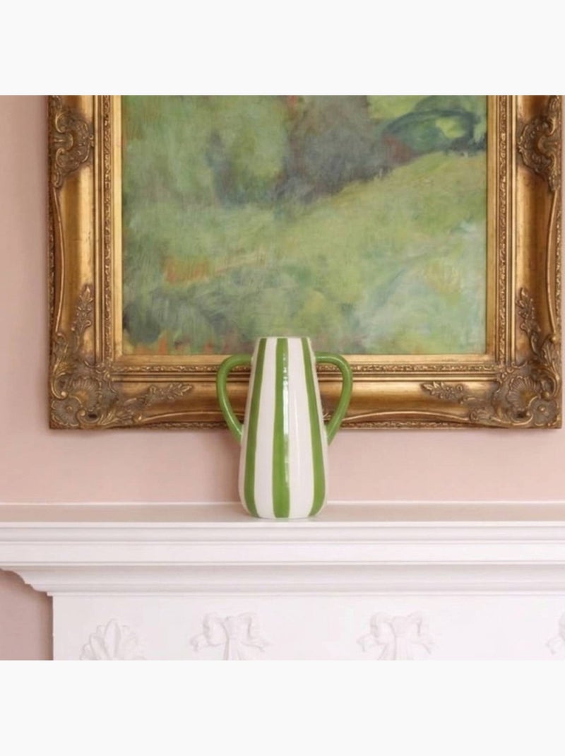 Vase céramique rayé blanc, vert avec anse, H18cm Vert - Kiabi