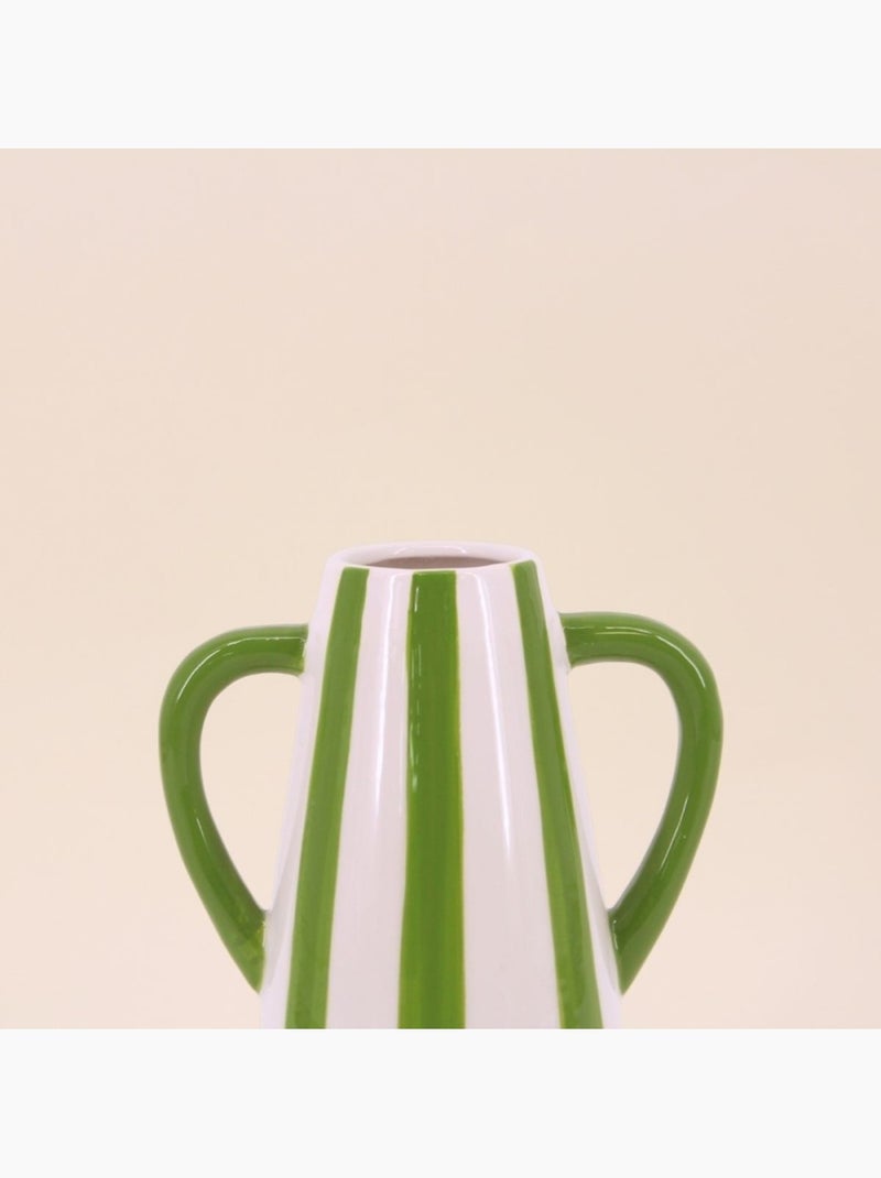 Vase céramique rayé blanc, vert avec anse, H18cm Vert - Kiabi