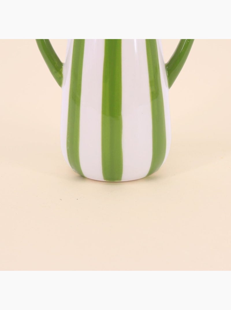 Vase céramique rayé blanc, vert avec anse, H18cm Vert - Kiabi