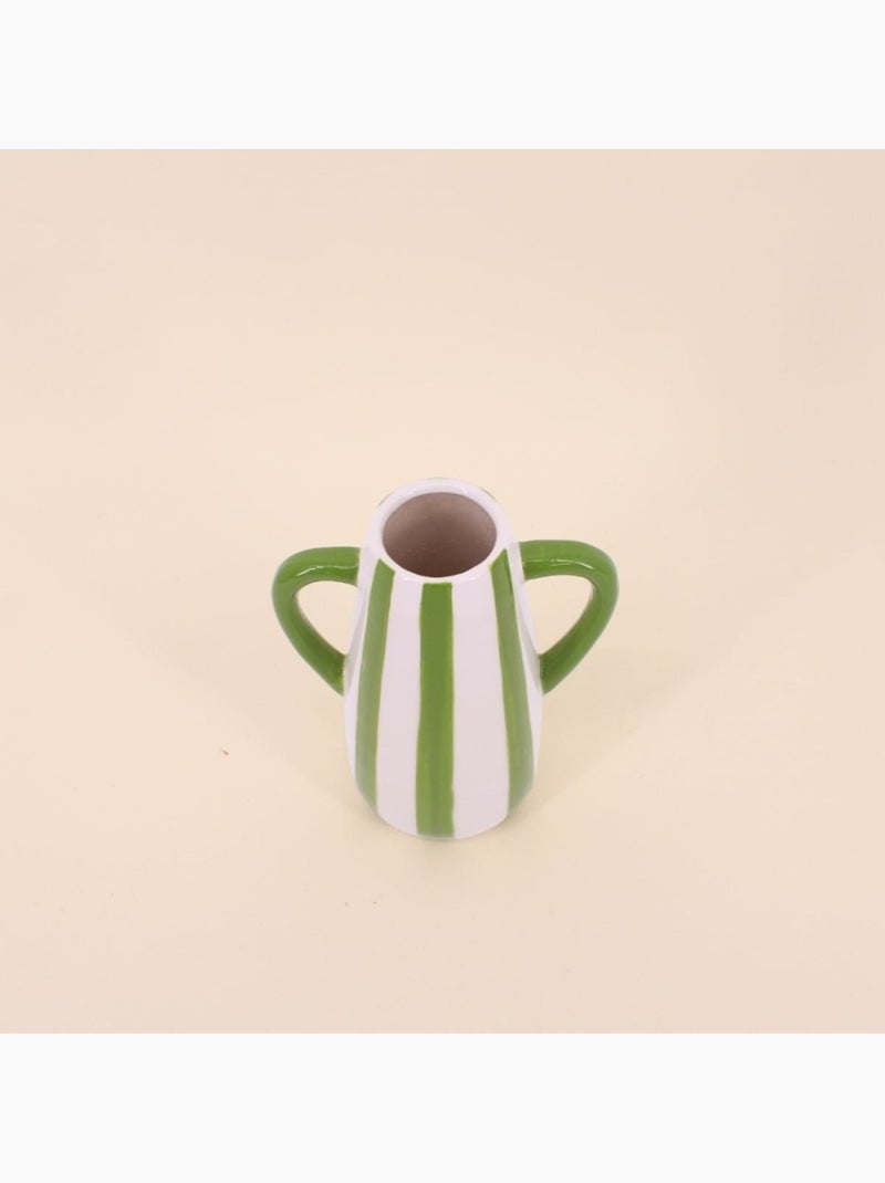 Vase céramique rayé blanc, vert avec anse, H18cm Vert - Kiabi