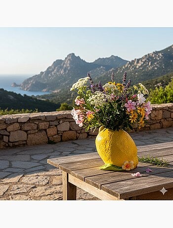 Vase citron et fleur en céramique