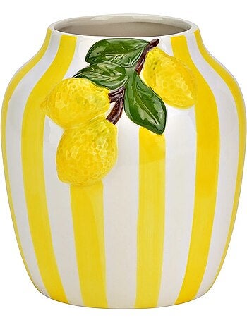 Vase citron rayé en céramique