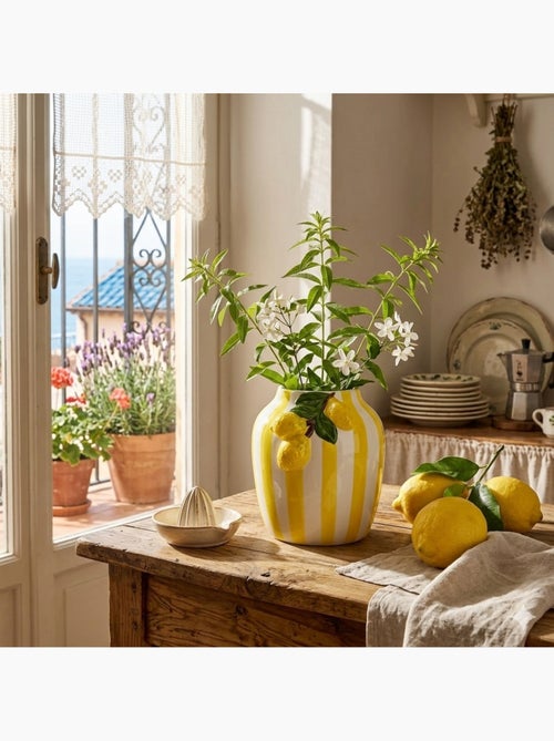 Vase citron rayé en céramique - Kiabi