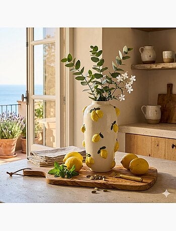 Vase citrons relief en céramique