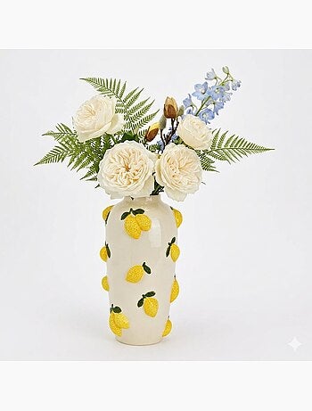 Vase citrons relief en céramique