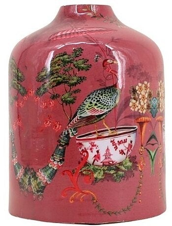 Vase col de cygne en métal laqué rose, H23cm