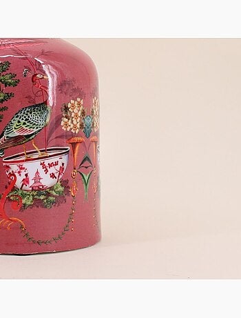 Vase col de cygne en métal laqué rose, H23cm