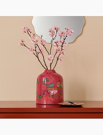 Vase col de cygne en métal laqué rose, H23cm