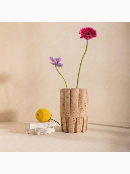 Vase corolle imitation travertin h22 cm - Kiabi