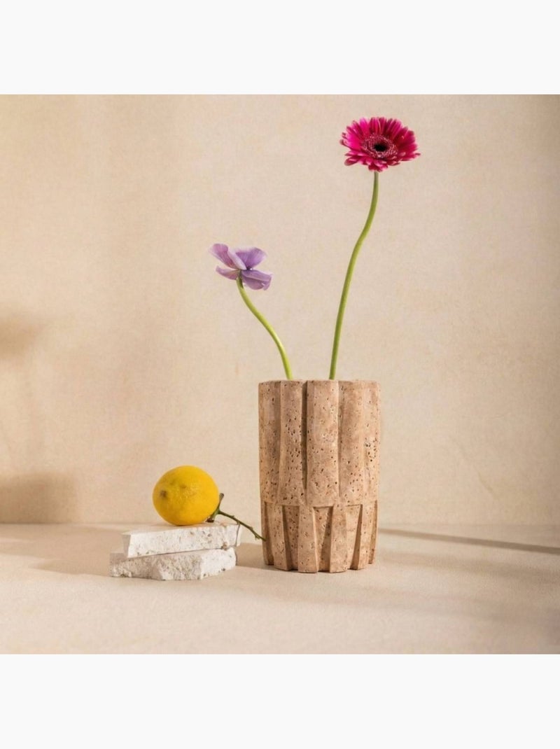 Vase corolle imitation travertin, H22cm Beige - Kiabi