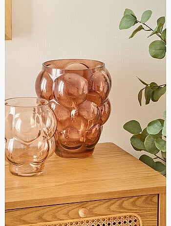 Vase cylindre à relief en verre soufflé edia