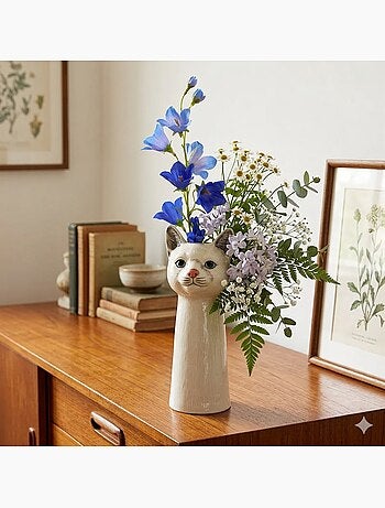 Vase décoratif tête de chat en céramique blanc Design original