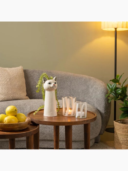 Vase décoratif tête de chat en céramique blanc Design original - Kiabi