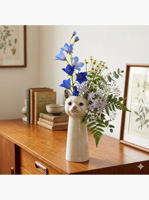 Vase décoratif tête de chat en céramique blanc Design original - Kiabi