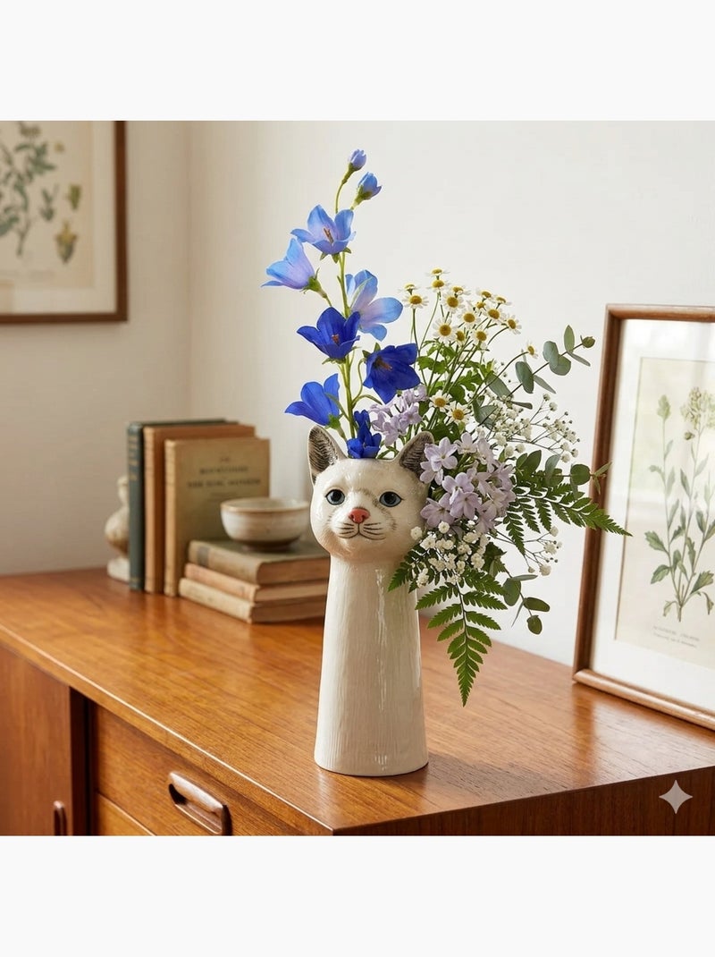 Vase décoratif tête de chat en céramique blanc Design original Blanc - Kiabi