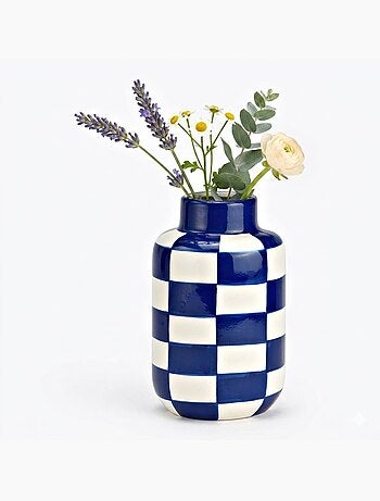 Vase en céramique a carreaux bleu et blanc