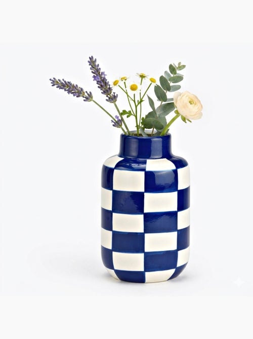 Vase en céramique a carreaux bleu et blanc - Kiabi