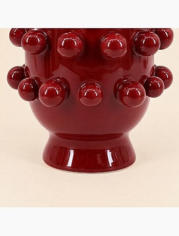 Vase en céramique à perles bordeaux 20cm