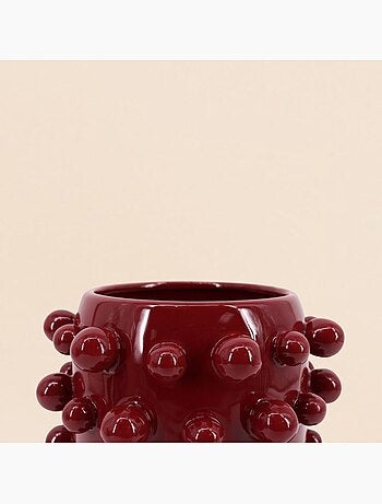 Vase en céramique à perles bordeaux 20cm