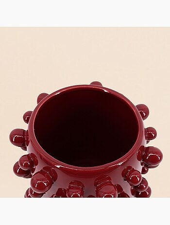Vase en céramique à perles bordeaux 20cm