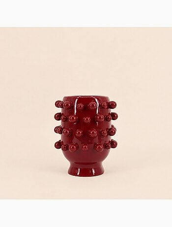 Vase en céramique à perles bordeaux 20cm