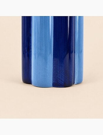 Vase en céramique à rayures bleues 20cm